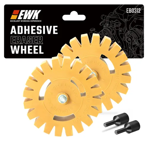 Miniatura 10 de EWK Rueda de goma para borrar, 2 unidades, para taladro, ideal para adhesivos, rayas y eliminación de calcomanías