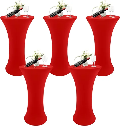 Miniatura 15 de Cubierta de Mesa de Cóctel Redonda Ajustada de 24x43 Pulgadas Mantel de Mesa de Cóctel de Elastano Negro Mantel Ajustado Highboy Manteles de Mesa