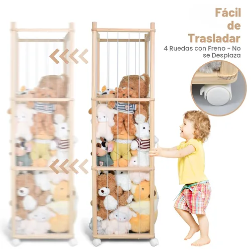 Miniatura 7 de Almacenamiento de animales de peluche, almacenamiento de zoológico de animales de peluche de madera con ruedas de freno, organizador de juguetes