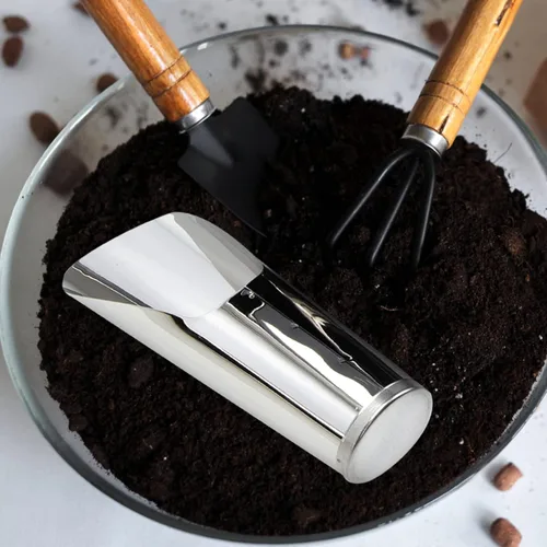 Miniatura 6 de Yardwe Pala de pala de cubo de acero inoxidable para cultivador interior de jardín para macetas