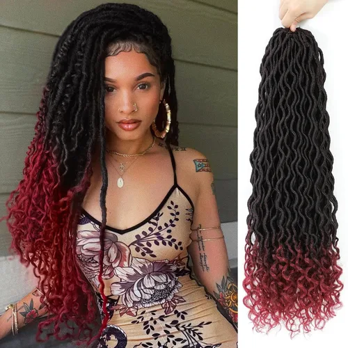 Miniatura 72 de Trenzas postizas Goddess, 6 paquetes de 18 pulgadas, cabello lacio, trenzado con ganchillo, para mujeres negras, trenzas postizas ombre con puntas