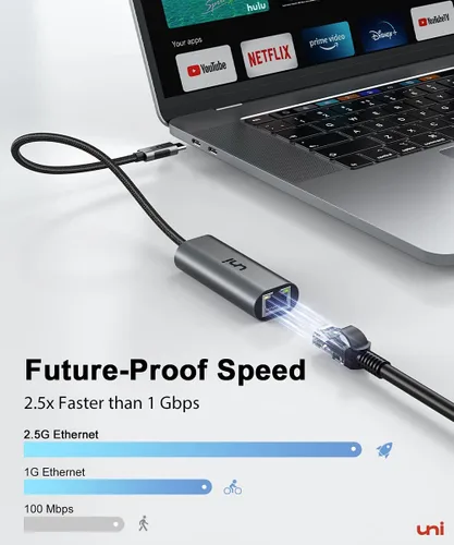 Miniatura 2 de uni Adaptador USB-C a Ethernet de 2.5 Gbps, Blazing Fast Type-C (compatible con Thunderbolt 4/3) a RJ45, adaptador de red Gigabit de aluminio