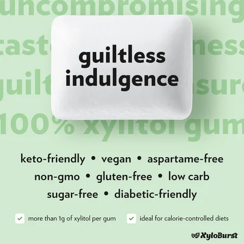Miniatura 7 de XyloBurst Goma de mascar de xilitol Sin azúcar, sin gluten, apto para dieta cetogénica, sin aspartamo para la salud bucal, menta verde, 12 piezas