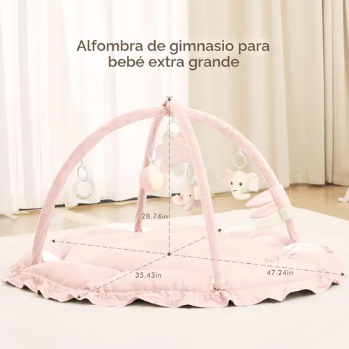 Miniatura 5 de ANGELBLISS Gimnasio de juego para bebé de 5 en 1, tapete reversible para tiempo de barriga con 5 juguetes sensoriales para el desarrollo basado