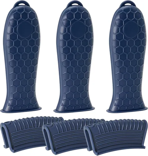 Miniatura 17 de Joyhalo Fundas para mango de sartén de hierro fundido, paquete de 6 fundas de silicona resistentes al calor, color negro