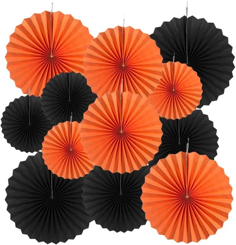 Miniatura 34 de MOWO Abanicos de papel negro para colgar decoración (negro, 6 piezas)