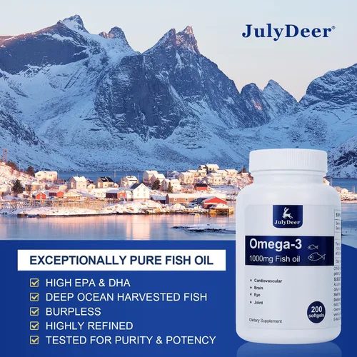 Miniatura 3 de Suplemento concentrado de aceite de pescado Omega 3 de 1000 mg, rico en EPA y DHA, apoya la salud del corazón, las articulaciones, el cerebro