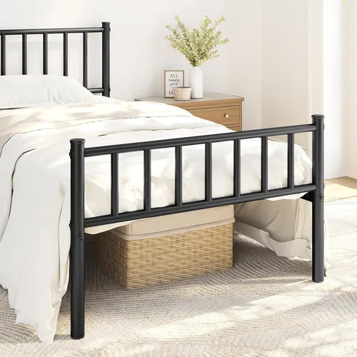 Miniatura 4 de Yaheetech Base de cama individual con plataforma de metal, base de colchón con cabecero y estribo, no necesita somier, almacenamiento debajo