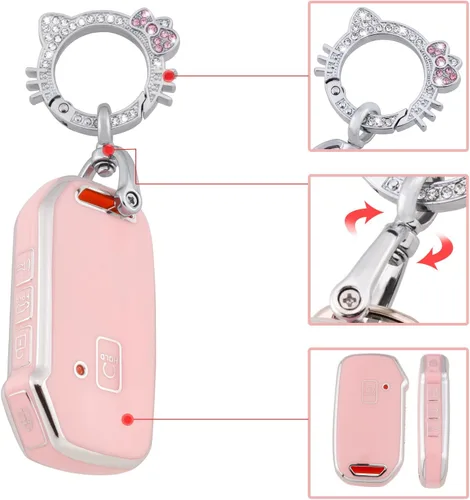 Miniatura 4 de Pangpai Funda de Llavero Rosa para Kia, Protección de Funda de Llave de TPU Suave con Llavero Brillante Compatible con Kia Cerato Ceed Forte NIRO