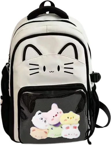 Miniatura 11 de Bolsa Kawaii Cat Ita, bolso con pines, bolsa con inserto, para uso diario y cosplay, nailon, Negro-blanco, Pequeño, Kawaii