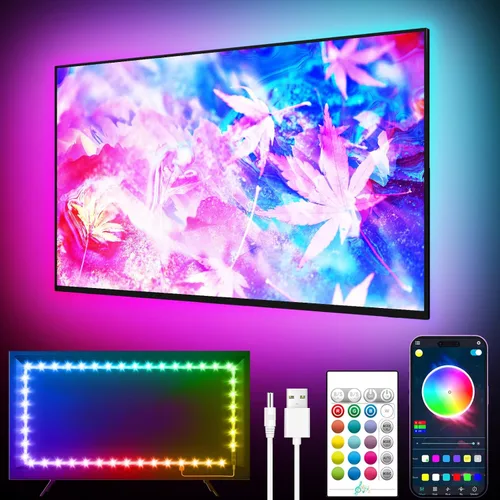 GIPOYENT Tira de luz de TV, retroiluminación LED de sincronización de música, para TV de 32 a 50 pulgadas, luz de TV LED con función Bluetooth, tira