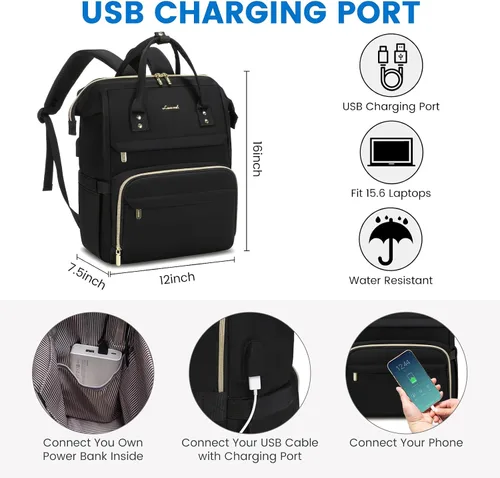 Miniatura 4 de LOVEVOOK Mochila impermeable multifuncional para laptop de 15.6 pulgadas para profesores, enfermeras, viajes, viajes y viajes Z-Negro