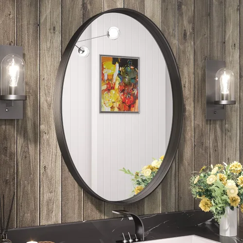 Miniatura 96 de TETOTE Espejo de marco dorado cepillado de 16 x 24 pulgadas, espejo de tocador de baño de latón dorado para pared, espejo enmarcado rectangular