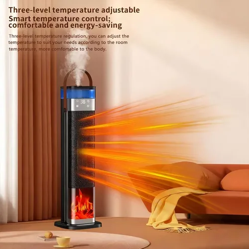Miniatura 6 de Calentador de espacio para interiores, calentador de cerámica PTC de 25 pulgadas y 1500 W con función de atomización y humidificación, 3 modos