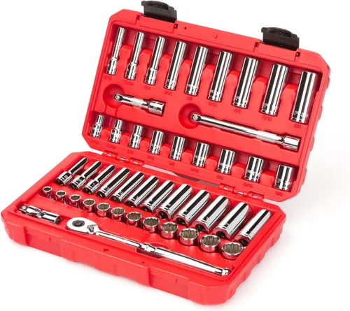 Miniatura 2 de TEKTON Juego de llaves de vaso y trinquete de 12 puntos poco profundos y profundos de 3/8 pulgadas con funda, 46 piezas