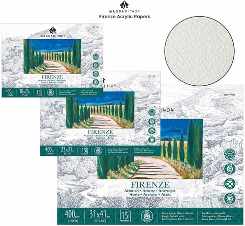 Miniatura 2 de Magnani 1404 Firenze - Bloc de papel de pintura acrílica 100% algodón, 7 x 10 pulgadas, 188 libras, 15 hojas pesadas, textura rugosa, tamaño vegano