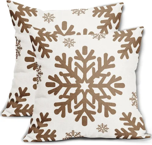 Miniatura 21 de Fundas de almohada decorativas de Navidad negras 40x40 cm con copos de nieve blancos de Navidad, juego de 2, temática rústica de invierno