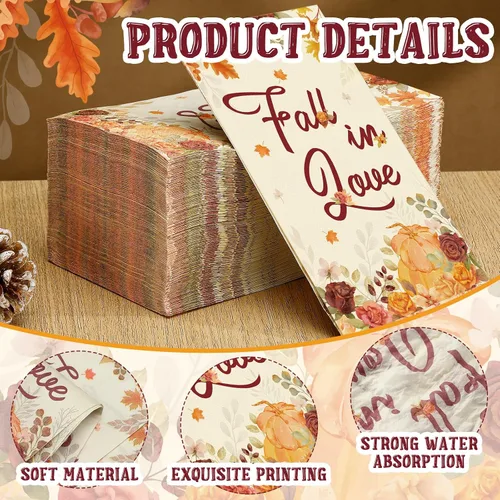 Miniatura 3 de Lincia 100 servilletas de otoño para despedida de soltera, toallas de papel desechables de otoño para invitados de otoño, para bodas, cosecha