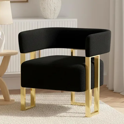 AODAILIHB Silla decorativa moderna, sillas de barril tapizadas de vellón negro con patas de metal dorado, sillones tapizados para sala de estar,