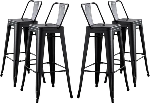 Miniatura 16 de AC Pacific Juego de 2 taburetes de metal de 24 pulgadas, estilo rústico campestre con respaldo bajo, construcción ligera y resistente, fácil NEGRO