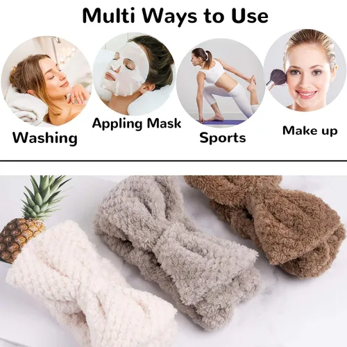 Miniatura 5 de Whaline Paquete de 6 diademas de spa con diseño de pelerina con lazo elástico para yoga, maquillaje, diadema suave y esponjosa, banda