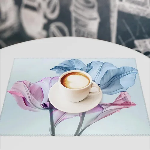 Miniatura 7 de Abstract Blue Tulip Floral Placemats Set of 6 Resistant Table Mats Washable Place Mats for Dinner Party Table Decoration