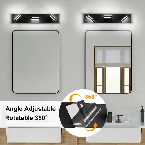Miniatura 5 de Lámparas LED modernas para baño, 3 luces de 24 pulgadas, regulables, 5CCT, ajustables, color negro mate, para accesorios de iluminación de baño