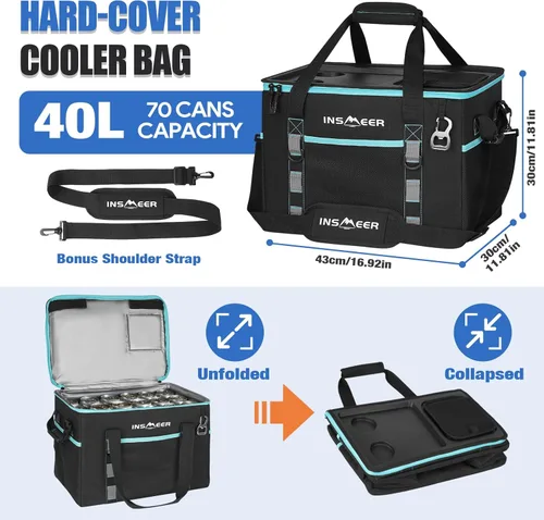 Miniatura 2 de INSMEER Soft Cooler Bag with Hard Shell & 2 Cup Holders, Portable 40L/70 Cans Collapsible Cooler Bags Insulated with Leakproof for Travel, ice