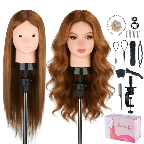 Miniatura 9 de Beauty Star Cabeza de maniquí con cabello humano 100% real, cabeza de peinado de muñeca de 18 pulgadas para práctica de trenzado y entrenamiento