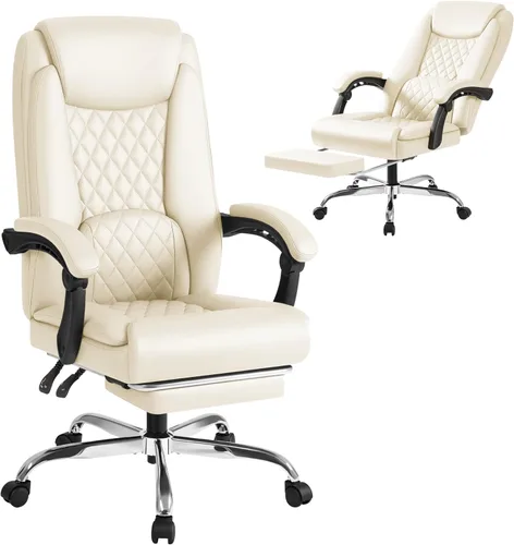 Shahoo Silla de oficina grande y alta, silla de piel sintética ajustable en altura con reposapiés y soporte lumbar, silla ergonómica de respaldo