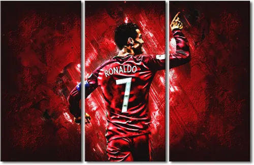 Miniatura 25 de TISHIRON CR7 - Póster de Cristiano Ronaldo de 3 piezas, lienzo para pared, cuadros de superestrella de fútbol, arte de pared grande envuelto
