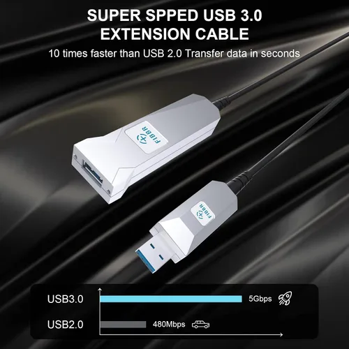 Miniatura 2 de Cable de extensión USB 3.0 de fibra óptica de 32.8 ft, cable USB largo macho a hembra, cable extensor de 5 Gbps de alta velocidad, para robot