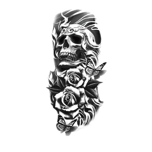 Miniatura 8 de Tatuajes temporales de Halloween, tatuajes temporales de 4 hojas de calavera de manga completa y 4 hojas de calcomanías de tatuaje de medio brazo