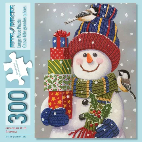 Bits and Pieces Rompecabezas grande de 300 piezas para adultos - Muñeco de nieve con regalos - Rompecabezas de Navidad de muñeco de nieve - por el