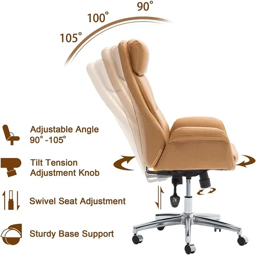 Miniatura 6 de Glitzhome Silla de oficina ejecutiva moderna, silla de escritorio ergonómica de piel sintética con respaldo alto, silla de oficina giratoria