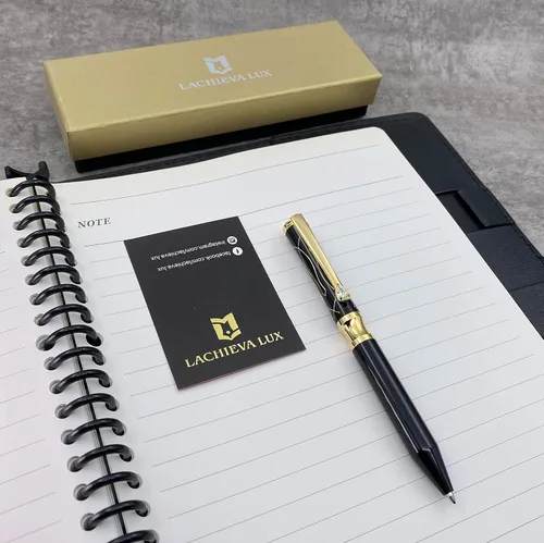 Miniatura 7 de LACHIEVA LUX Bolígrafo de metal ejecutivo de cristal negro elegante con recambios P900M hechos en Alemania, instrumentos de escritura de lujo y alta
