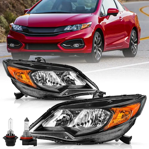 Miniatura 11 de TUSDAR Reemplazo del conjunto de faros delanteros para Honda Civic 2014-2015 de 2 puertas Coupé, carcasa negra, reflector ámbar (L+R)