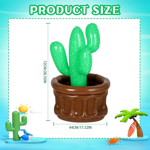 Miniatura 3 de Bencailor Enfriador inflable de cactus de 27.6 x 18 pulgadas, cubo de hielo de cactus, enfriador de bebidas para verano, piscina, fiesta, fiesta