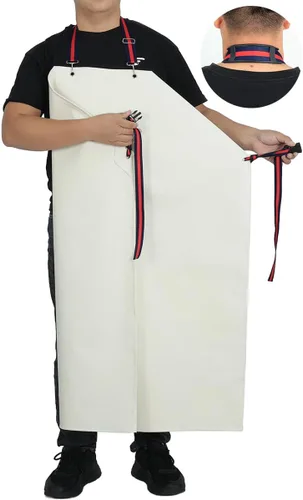 Delantal de goma gruesa, delantales profesionales impermeables resistentes al aceite químico para lavavajillas, aseo de perros, carnicero (blanco, 1