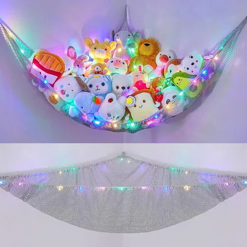 Miniatura 13 de Unicorn Castle Red de animales de peluche o hamaca organizador de almacenamiento de juguetes para niños con luz LED colgante en esquina soporte