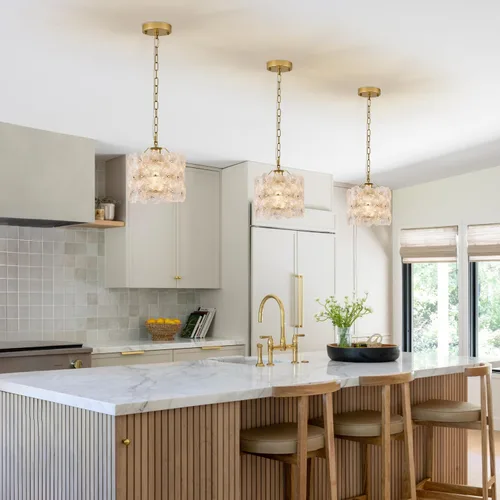 Miniatura 22 de Lámpara colgante de cristal dorado, paquete de 1 lámpara colgante de techo pequeña con flores modernas, 1 luz para cocina, isla, fregadero, comedor