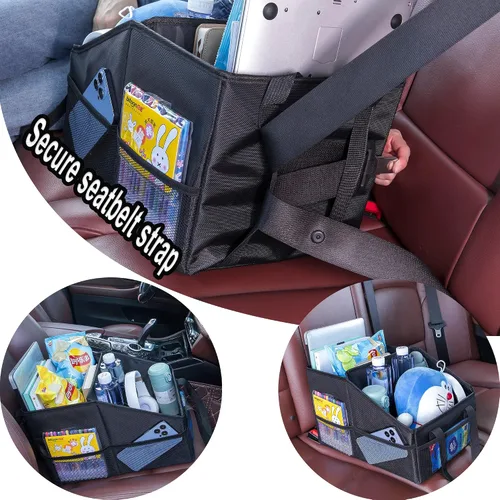 Miniatura 5 de Caja Organizadora de Asiento Delantero-Trasero para Automóvil - Organizador Portátil de Asiento de Pasajero, Organizador de Asiento de Automóvil