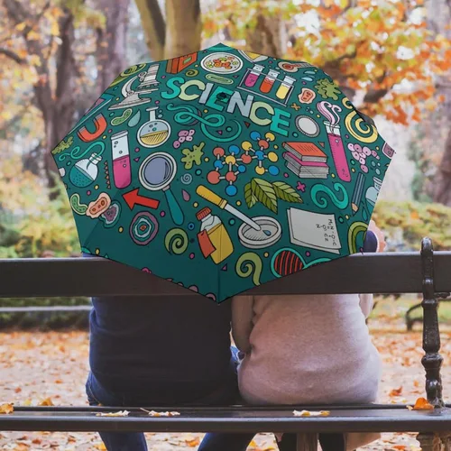 Miniatura 5 de Física Bioquímica Ciencia A prueba de viento Paraguas automático impermeable 3 plegable manual Rainbrella para lluvia sol