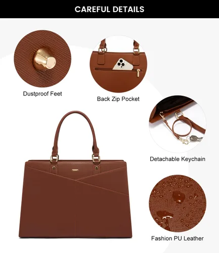 Miniatura 8 de LOVEVOOK Bolsa de mano para laptop para mujer, bolsa de trabajo de cuero para negocios, oficina, maletín para computadora con pequeño clutch, apto