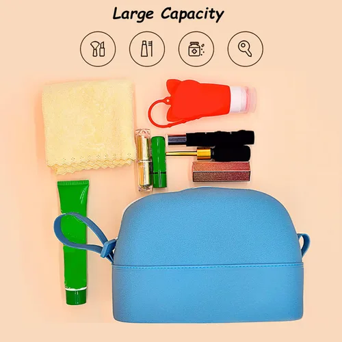 Miniatura 6 de Bolsa de maquillaje impermeable, bolsa de aseo de silicona, bolsa de almacenamiento de viaje portátil, bolsa de cosméticos lavable de gran Azul