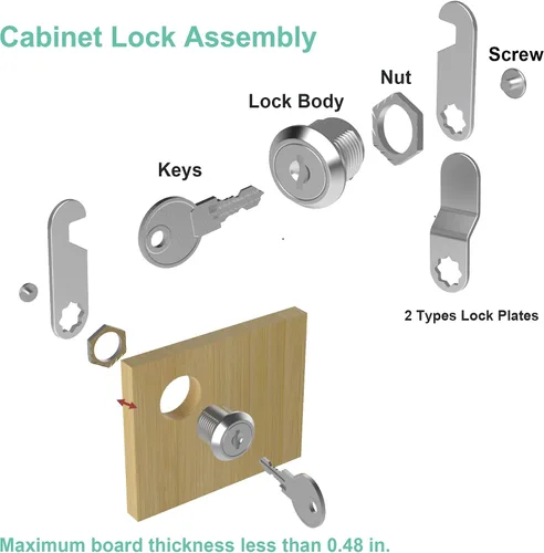 Miniatura 6 de Paquete de 2 cerraduras de gabinete, cerradura de leva de 1-1/8 pulgadas con llave maestra, cerradura de buzón segura para cajón, buzón, caja