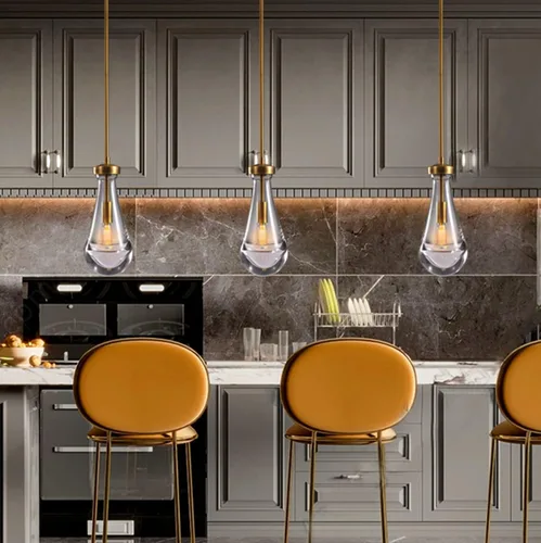 Miniatura 2 de Luces Colgantes Modernas de Gota de Lluvia, Luces Colgantes para Isla de Cocina, Lámpara de Comedor con Barra de Latón, Candelabro de Gota de Lluvia