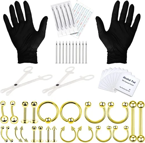 Miniatura 8 de BodyJ4You - Juego de 36 piezas PRO para piercings corporales - nariz, septum, oreja, cartílago, labio, ombligo, trago, ceja - acero quirúrgico 14G
