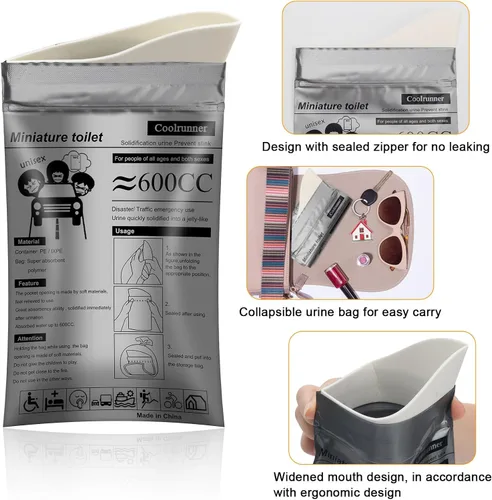 Miniatura 4 de Coolrunner Disposable Urine Bags, 8/12/20/50 Pack Camping Pee Bags for Men Women, Disposable Urinals Vomit Bags for Travel Urinal Toilet Traffic Jam
