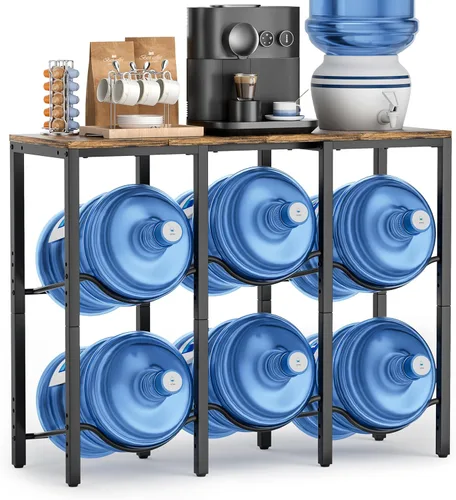 Miniatura 10 de VINAEMO Soporte para Jarra de Agua de 5 Galones, Soporte para Jarra de Agua de 3 Niveles con Tablero de Madera Extendido, Soporte de Almacenamiento